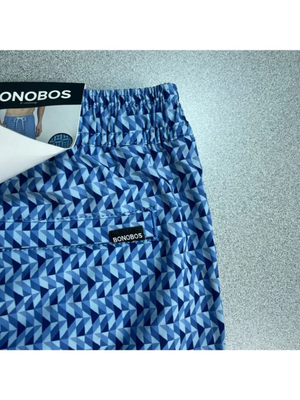 NWT Bonobos Men's S Blue Geometric Swim Shorts With Mesh Liner 7-Inch